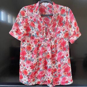 Nieves Lavi Cure Silk Top Blouse Pink Floral Print, Size XS